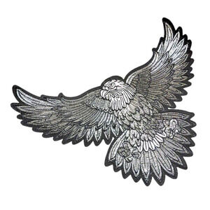 Silver White Thread Black Felt Background Flying Eagle Patch
